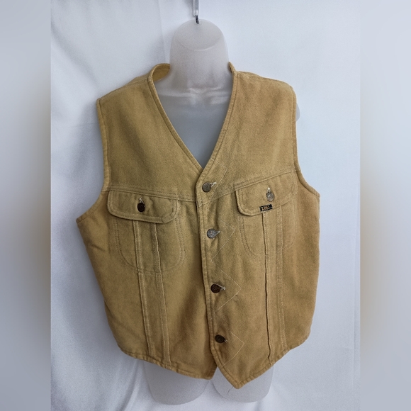 LEE Vintage 70's Suede Sherpa Winter Tan Brown Sleeveless Button-Up Vest(#1,531) - Picture 10 of 10